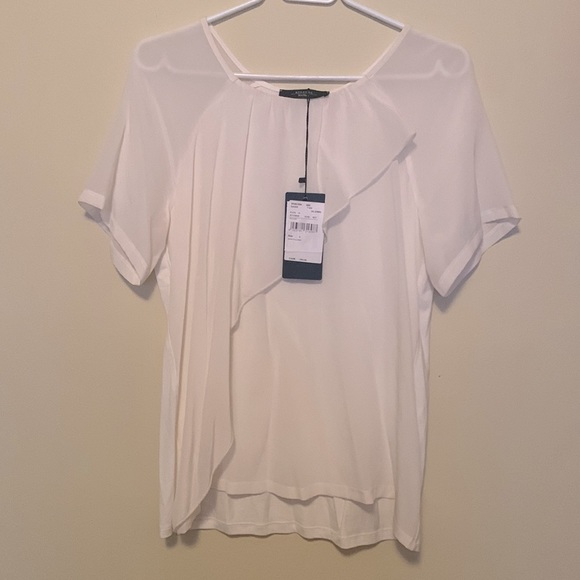 Weekend MaxMara size L cream blouse asymmetrical frill -short sleeves - Picture 1 of 4